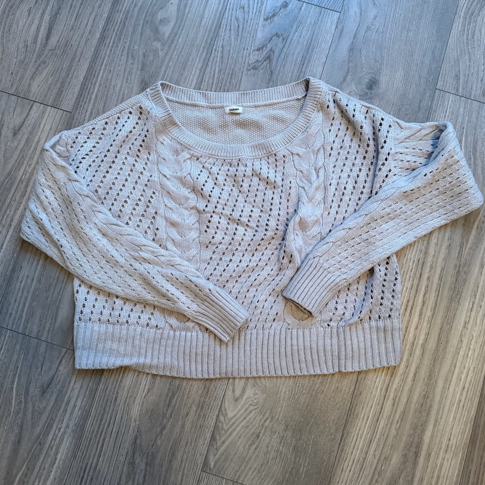 Garage Grey Cable Knit Sweater | Cropped Chunky Knit Pullover